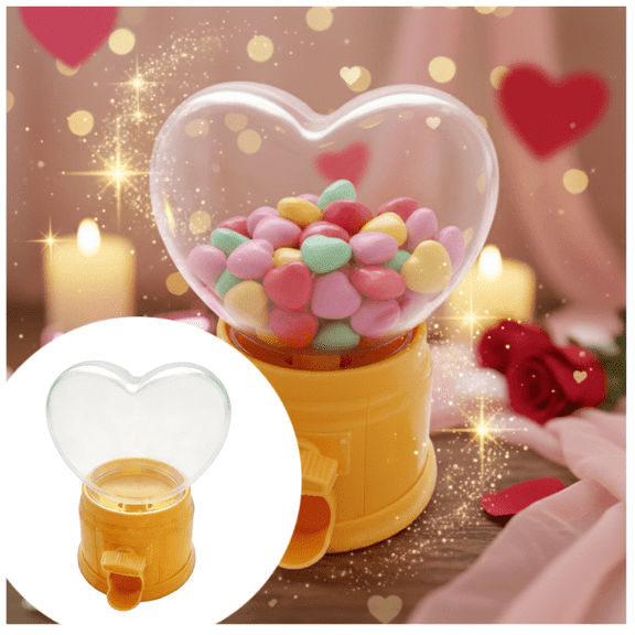 2026 New Heart Shaped Candy Dispenser - Valentine Candy Dispenser Machine, Small Gumball Machine for Party Favors, Teacher Gifts, and Valentine's Day Exchange Treats - (Yellow)