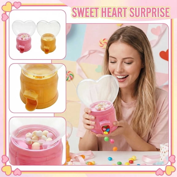2026 New Heart Shaped Candy Dispenser - Valentine Candy Dispenser Machine, Small Gumball Machine for Party Favors, Teacher Gifts, and Valentine's Day Exchange Treats - (Yellow & Pink)