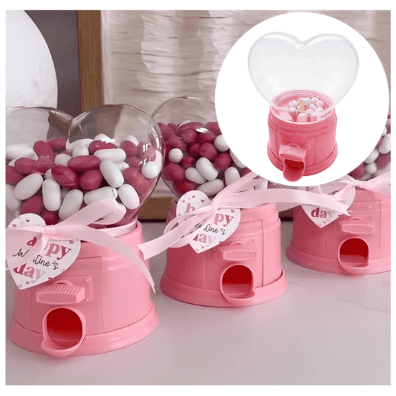2026 New Heart Shaped Candy Dispenser - Valentine Gumball Machines with Button, Mini Treat Dispenser for Desktop, Party Buffet & Sweet Gift Ideas - (Pink)
