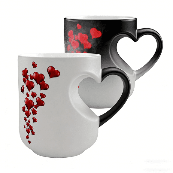 2026 New Heart-Shaped Color Changing Magic Ceramic Mug, Thermochromic Magic Reveal Design, Fun Novelty Coffee Cup for Valentine's Day, Christmas and Mother's Day Gifts