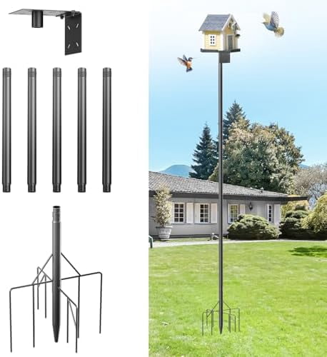 2026 New Heavy Duty Bird Feeder Pole,92 Inch Adjustable Bird House Pole for Outdoors,9-Prong Base & 1-Inch Dia Metal Mounting Kit,Bird Feeder Stand for Decor, Birdwatching & Weather Stations