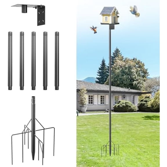 2026 New Heavy Duty Bird Feeder Pole,92 Inch Adjustable Bird House Pole for Outdoors,9-Prong Base & 1-Inch Dia Metal Mounting Kit,Bird Feeder Stand for Decor, Birdwatching & Weather Stations
