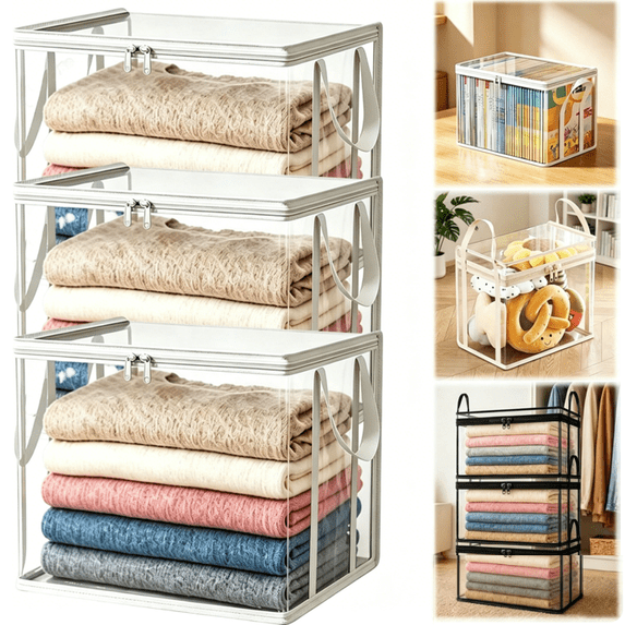 2026 New Heavy Duty Medium Clear Storage Bags with Reinforced Handles, Stackable Foldable Moving Bags for Clothes, Blankets & Comforters, Dustproof Thick Plastic Storage Totes for Closet