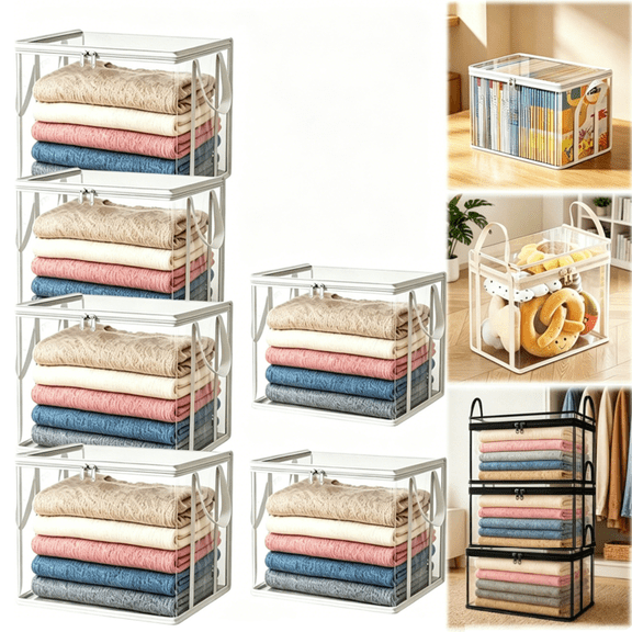 2026 New Heavy Duty Medium Clear Storage Bags with Reinforced Handles, Stackable Foldable Moving Bags for Clothes, Blankets & Comforters, Dustproof Thick Plastic Storage Totes for Closet
