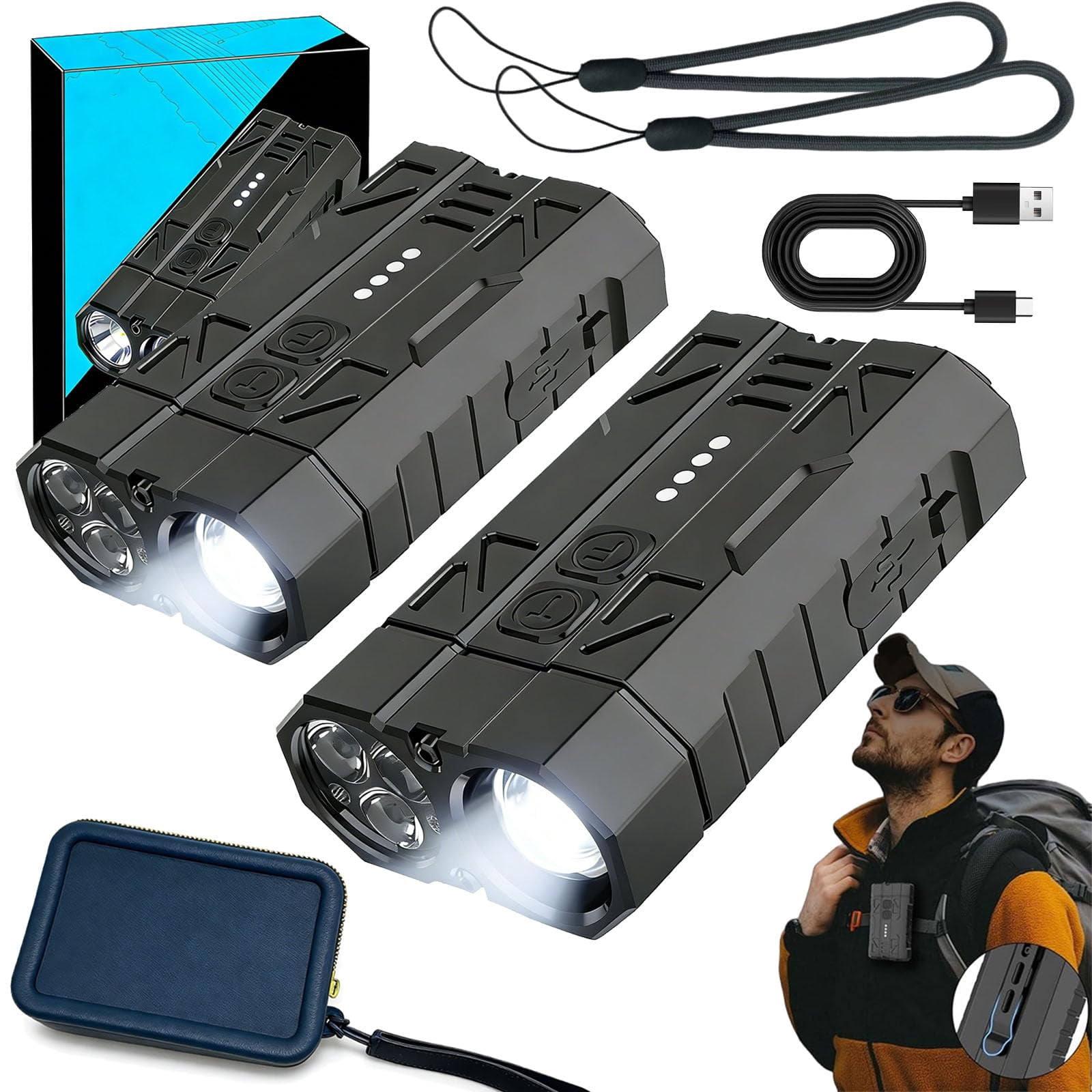 Parallel Flashlight 2026 New High-Brightness Pocket Dual-Module Outdoor Flashlight ...
