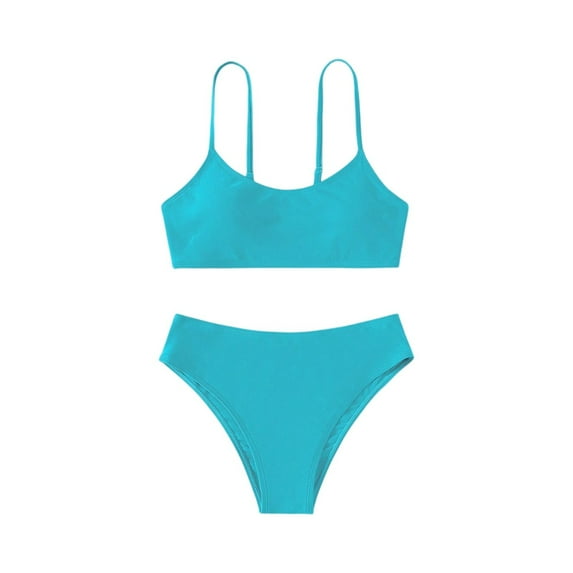 2026 New High Waisted Bikini Sets Sporty Two Piece Swimsuits Color Block Cheeky High Cut Bathing Suits, Bikini Swimsuit Set - Teen Two Piece Swimwear for for 8-14 Years (Light Blue, 12-13 Years)