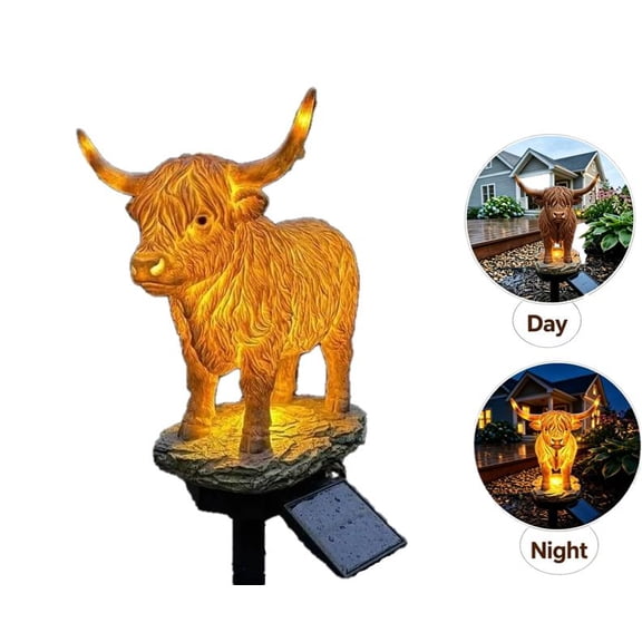 2026 New Highland Cow Solar Garden Light Charming Rustic Focal Point Energy Efficient LED Lawn Decor for Suburban Garden Oasis