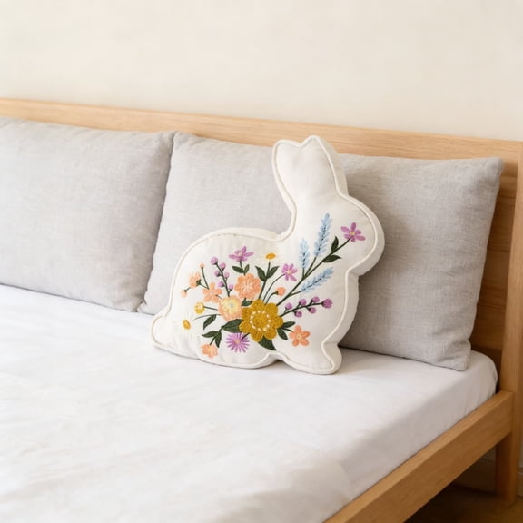 2026 New! Home Easter Bunny Rabbit Cotton Blend Shaped Accent Pillow 14" x 14" Spring Springtime Home Living Room Sofa Couch Chair Bed Bedroom Decor Decoration 14" x 14" Multicolored
