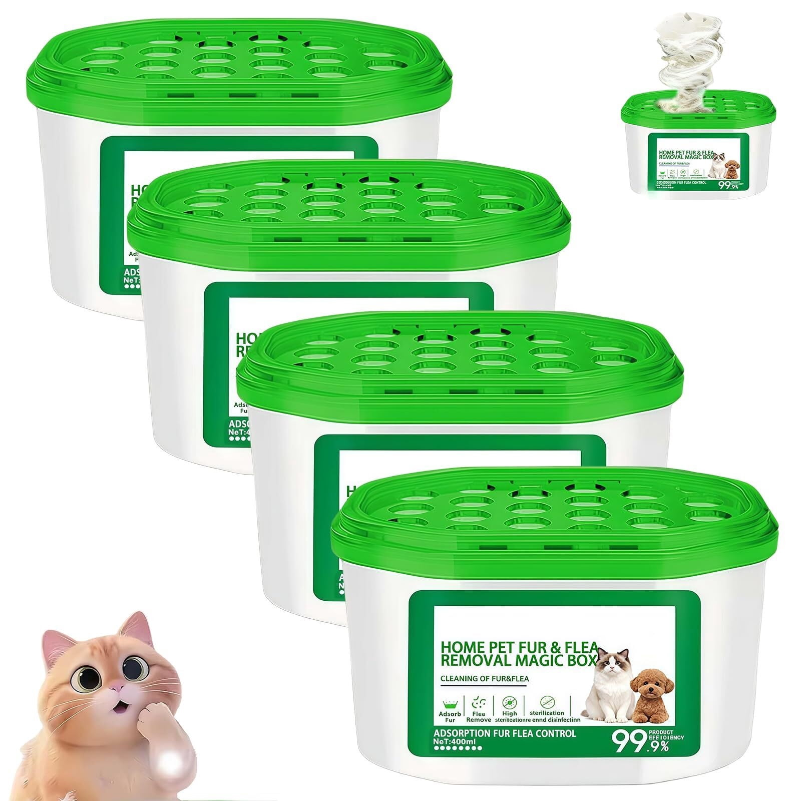 2026 New Home Pet Fur & Odor Removal Magic Box, Indoor Air Purification Dust Removal Magic Box for Home Pet Hair, 400ml, 360°, Portable Odor Eliminator & Dust Collector for Bedroom, Living Room