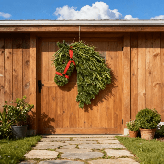 2026 New Horse Head Wreath - Rustic Farmhouse Equestrian Door Decor - Woven Christmas Horses Head Wreath for Front Door, Barn,Porch Holiday Home Decoration