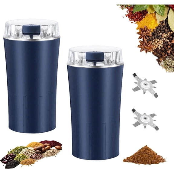2026 New Household Superfine Grinder,Portable Multi-grain Blending & Powdering Machine,8-Blade Steel Cutter, One-Touch Start Coffee Beans Spices Seasoning Pepper Nuts Seed Grain(Blue+Blue)