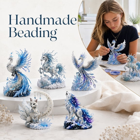 2026 New Ice Fantasy 3D Beaded Animal Craft Kit, Dragon Deer Unicorn Mythical Bead Set, Handmade Art Project for Home Decor and Gifting (Frostfire Phoenix)