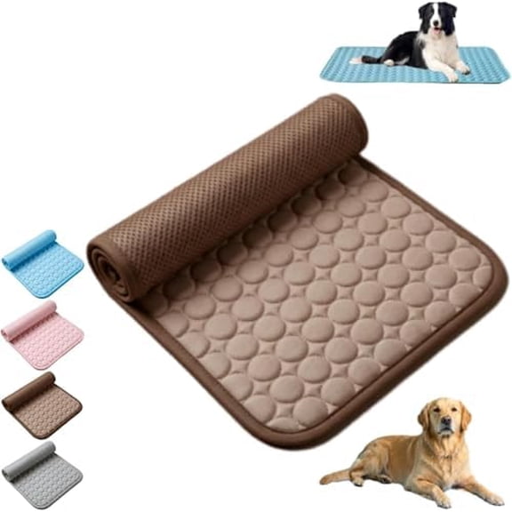 2026 New Icynap Self Cooling Pet Mat, Ice Silk Foldable Washable Cool Pad, Anti Slip Summer Dog Cat Cooling Blanket for Car Kennel Sofa Floor Brown XS
