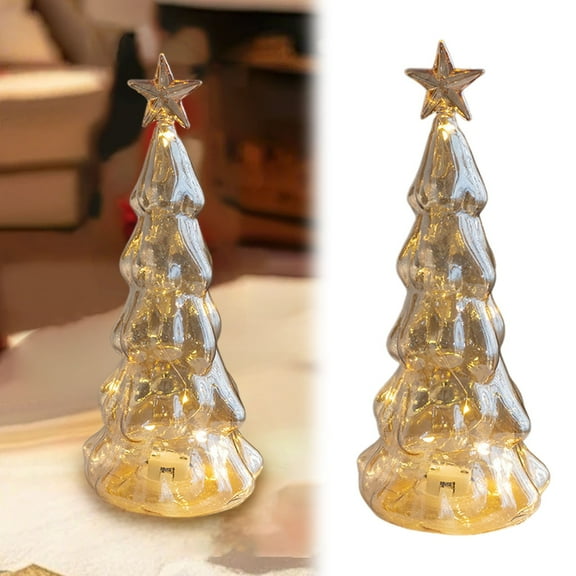 2026 New Illuminated Mercury Glass Christmas Trees with LED Lights - 10.2 Inch Silver Christmas Decor for Home Tabletop Centerpiece, Mantel and Party Decorations