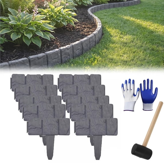 2026 New Imitation Stone Garden Fence, No Dig Landscape Edging Border, Plastic Interlocking Flower Bed Edging Borders Stone for DIY Outdoor Patio Balcony Yard Landscaping