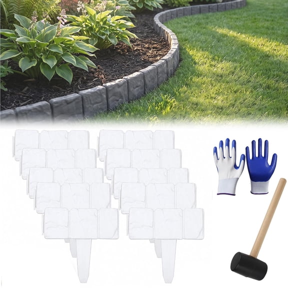 2026 New Imitation Stone Garden Fence, No Dig Landscape Edging Border, Plastic Interlocking Flower Bed Edging Borders Stone for DIY Outdoor Patio Balcony Yard Landscaping