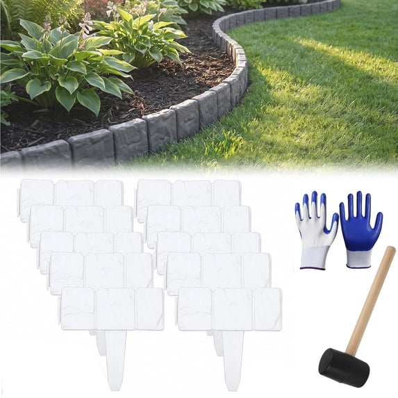 2026 New Imitation Stone Garden Fence, No Dig Landscape Edging Border, Plastic Interlocking Flower Bed Edging Borders Stone for DIY Outdoor Patio Balcony Yard Landscaping