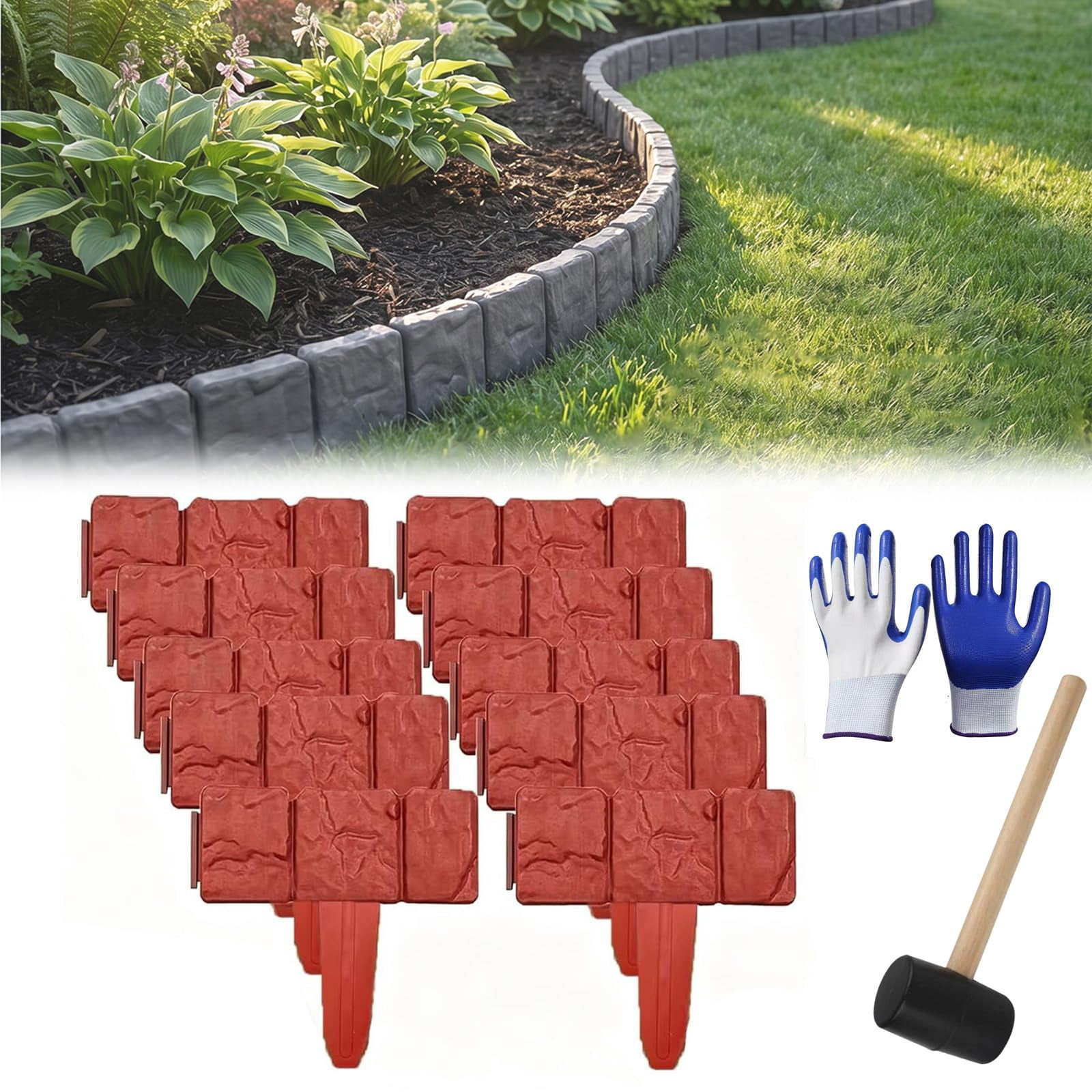 2026 New Imitation Stone Garden Fence, No Dig Landscape Edging Border, Plastic Interlocking Flower Bed Edging Borders Stone for DIY Outdoor Patio Balcony Yard Landscaping