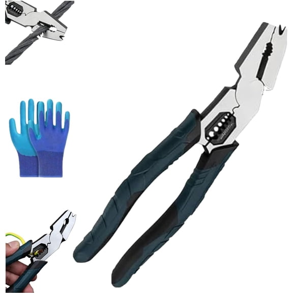 2026 New Industrial-Grade Multi-function Cutting Pliers, 9-in-1 Heavy-Duty Compound Action Wire Cutters, CR-V Steel Lineman Pliers with Soft Grip for Electricians, Automotive, Construction & DIY