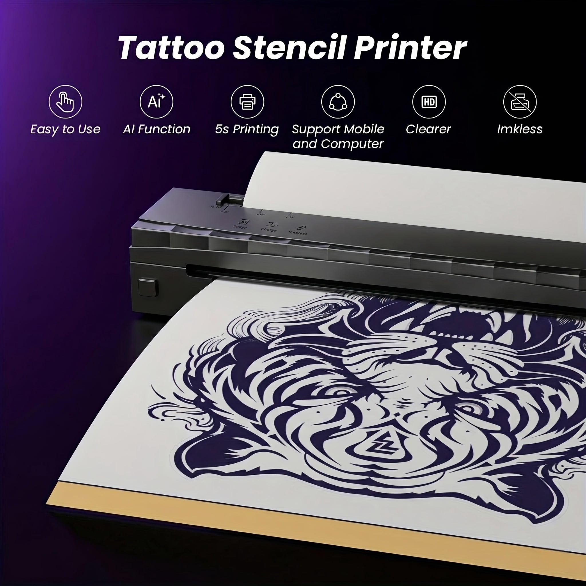 2026 New Inkless A4 Thermal Printer, Document Printer And Tattoo Transfer Printer, Wireless Thermal Printer Compatible with Smartphones And Tablets, Suitable for Thermal Paper/Tattoo Transfer Paper