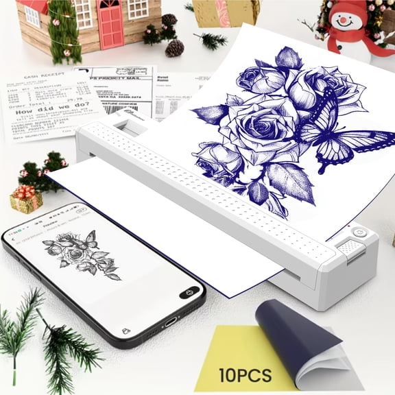 2026 New Inkless A4 Thermal Printer, Document Printer & Tattoo Transfer Printer, Wireless Thermal Printer Compatible with Smartphones Tablets, Suitable for Thermal Paper/Tattoo Transfer Paper