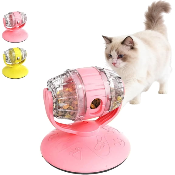 2026 New Interactive Cat Feeder Toy – Adjustable Rotation Speed, Treat Dispensing Puzzle, Training Accessory | Controlled Feeding Pace Design (Pink)