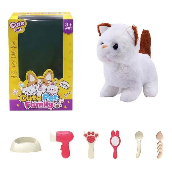 2026 New Interactive Cat Plush Toy- Battery Operated Mechanical Walking Little Pet Kitten with Gift box and Accessories, Interactive Pet Care Playset,Khaki