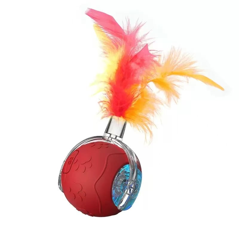 2026 New Interactive Cat Toy Balls with Feathers, Upgraded Cat Toy Ball for Bored Indoor Adult Cats, Interactive Pet Ball for Cats (Red)