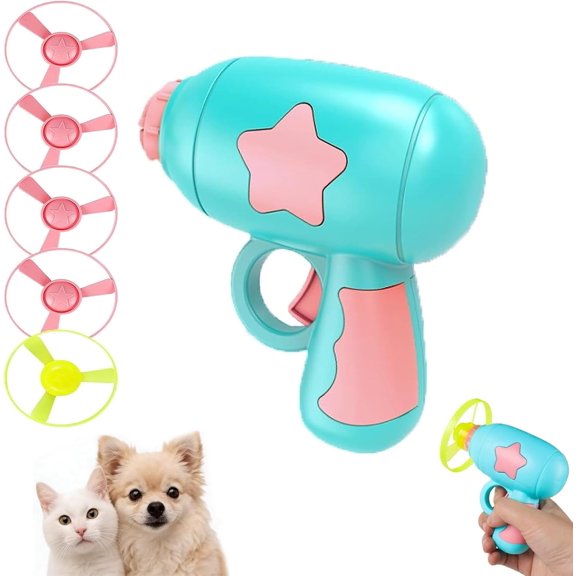 2026 New Interactive Cat Toy Disc Launcher, Light-Up Flying Disc Saucer Launcher with LED Propellers, Battery-Free Portable Fetch Toy for Cats Kittens Small Dogs