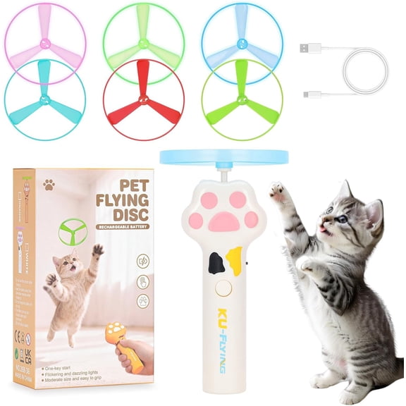 2026 New Interactive Cat Toy Set  Rechargeable Flying Disc Launcher with 6 Glow-in-The-Dark & Classic Discs  Indoor Fetch Game for Kittens, Training & Chasing Fun (White,C)