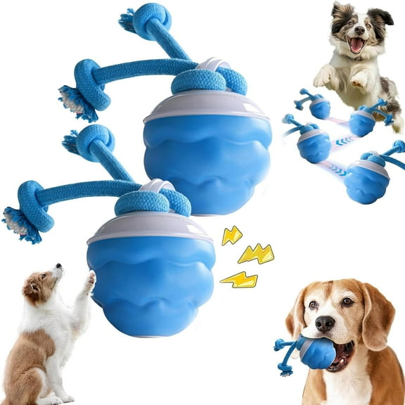 2026 New Interactive Dog Toys - Smart Automatic Rolling Toy with Chew Rope & Sound for Small to Medium Dogs, USB Rechargeable with Touch and Motion Activated