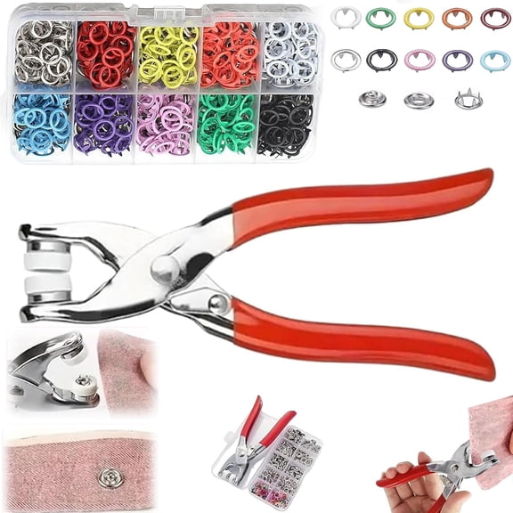 2026 New Invisible Colored Metal Buckle & Manual Pressure Pliers Kit, 9.5mm Snap Button Kit with Fastener Tool, Five Claw Buckle Installation Plier Tool Set for DIY Clothes