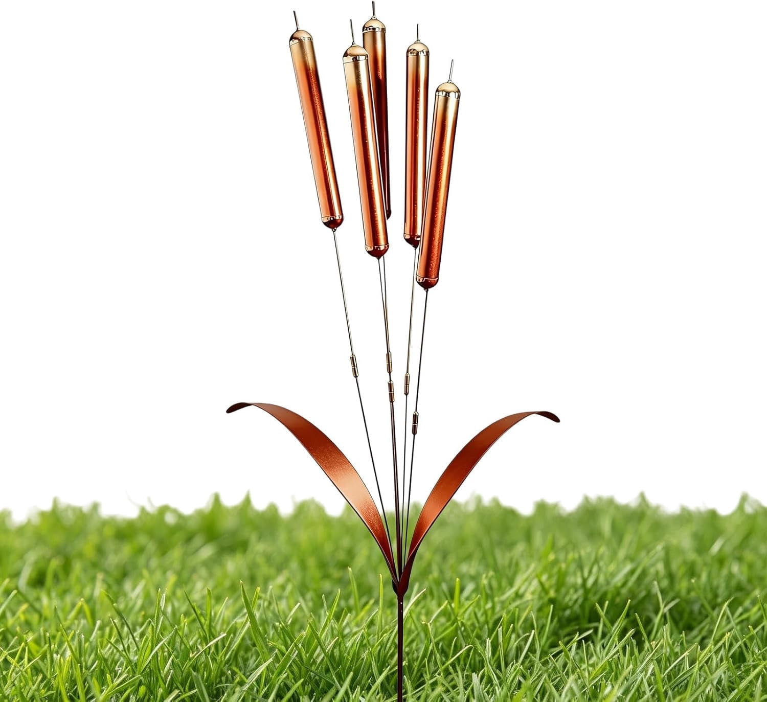 2026 New Iron Wind Chimes Stake Outdoor Decor, Cattail Windchimes, Handmade Rustic Plant Support Garden Art Ornament Wind Chimes Yard Stake for Garden Patio