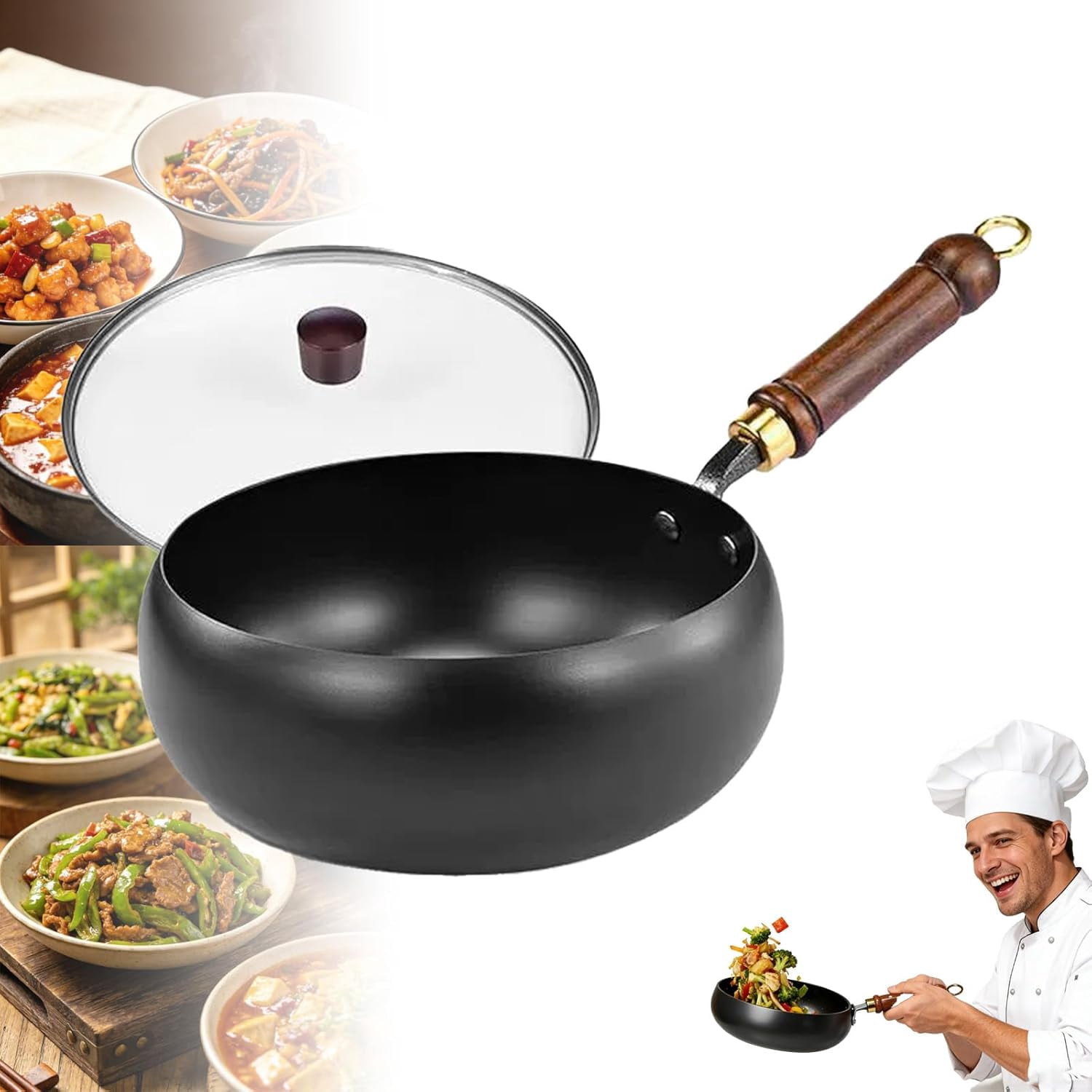 2026 New Japanese Cast Iron Pot, Uncoated Thick Iron Pot with Lid, Hand Hammered Non Stick Frying Pan Cookware for Stir-Fry, Steaming & Searing