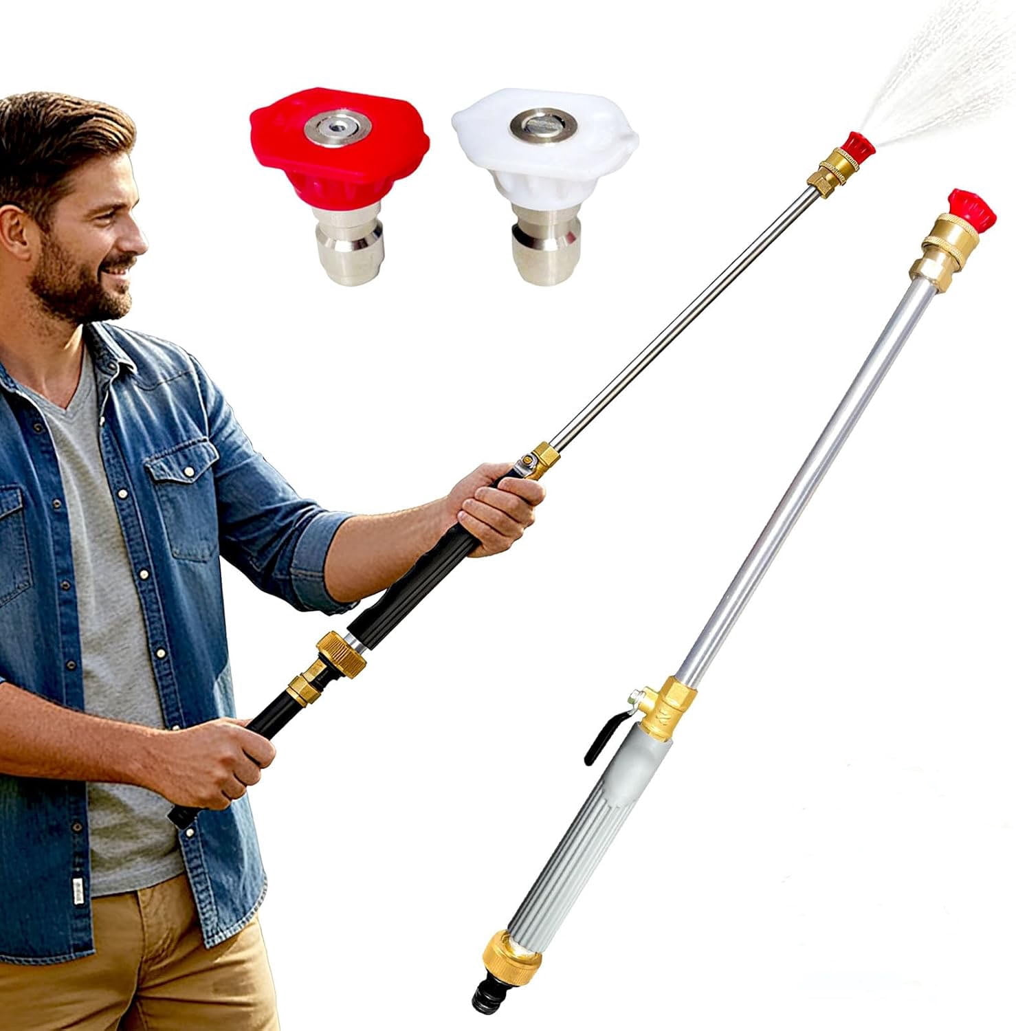 2026 New Jet Hose Nozzle High Pressure for Garden Hose – High Pressure Hose Nozzle with 2 Spray Tips, Flexible Water Spray Wand for Car Wash, Window, Gutter, Fits Standard 3/4” Garden Hose (Gray)   P