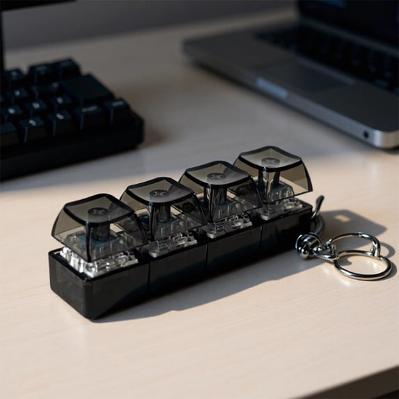 2026 New Keyboard Keychain, Portable Light Up Fidget/Toy, Mechanical Keychain with Clicky Crystal Keycap, Desk Toy for Anxiety, Gift Black