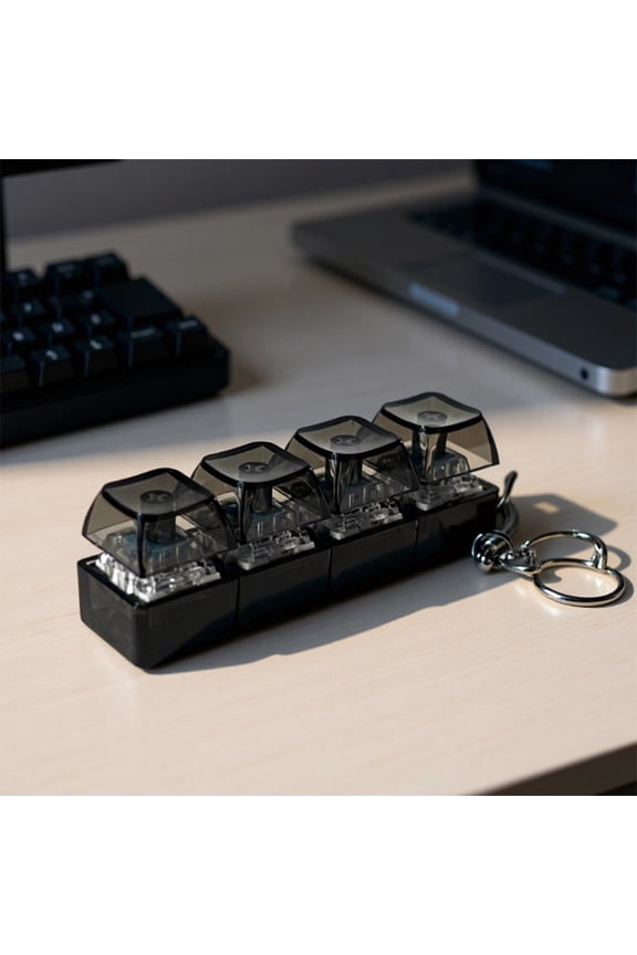 2026 New Keyboard Keychain, Portable Light Up Fidget/Toy, Mechanical Keychain with Clicky Crystal Keycap, Desk Toy for Anxiety, Gift Black
