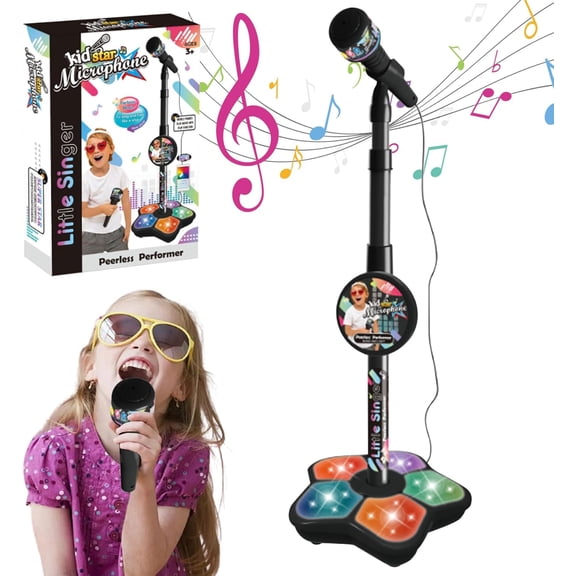 2026 New Microphone with Adjustable Stand, Built-in Music, Colorful Lights, Echo Effects, Singing Machine, Christmas Birthday Gifts