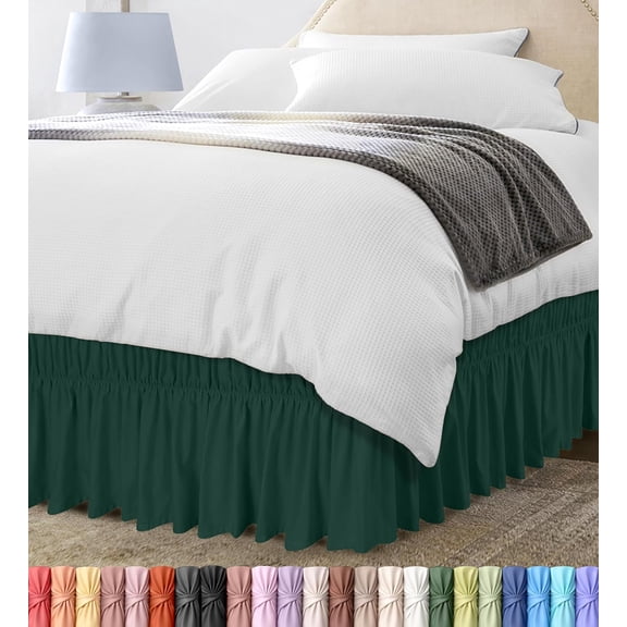 2026 New King Size Wrap Around Ruffle Bed Skirt, 16 Inch Tailored Drop, Adjustable Elastic Dust Ruffle, Brushed Microfiber, Wrinkle & Fade Resistant, Emerald