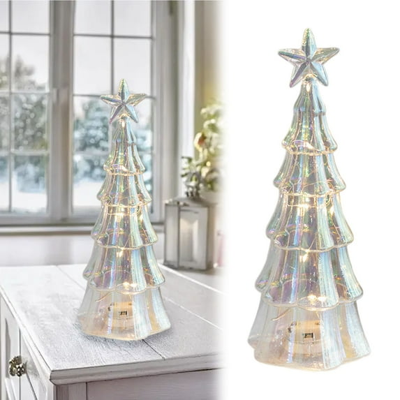 2026 New LED Illuminated Mercury Glass Christmas Tree - 10.2 Inch Silver Tabletop Decor for Xmas Home Centerpiece, Mantel and Holiday Party Display