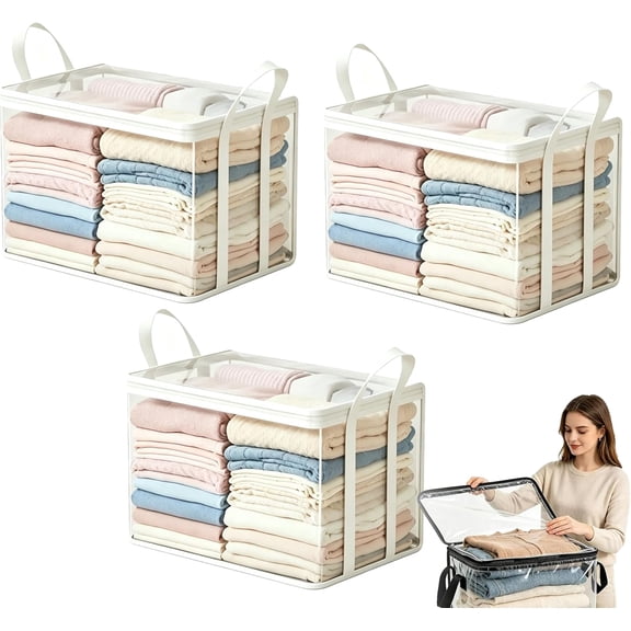 2026 New Large Clear Thick Plastic Storage Box With Hinged Lid - Heavy Duty Foldable Organizer Bag, Thick Clear Storage Bin with Sturdy Handles for Home Organization