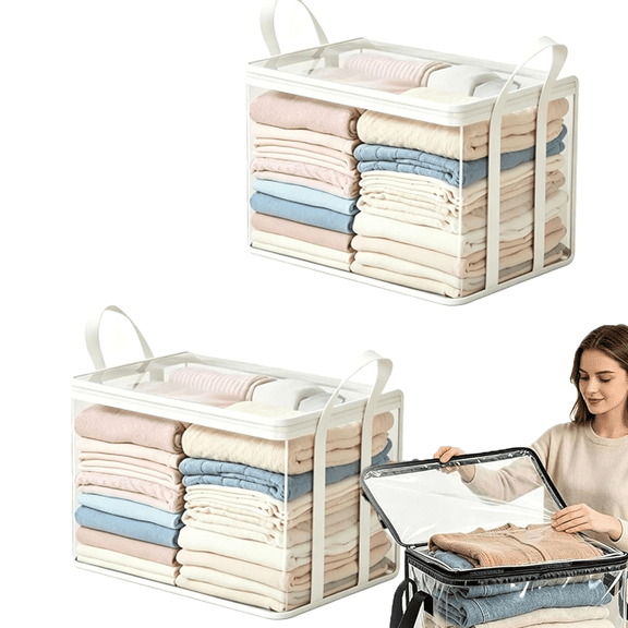 2026 New Large Clear Thick Plastic Storage Box With Hinged Lid - Heavy Duty Foldable Organizer Bag, Thick Clear Storage Bin with Sturdy Handles for Home Organization