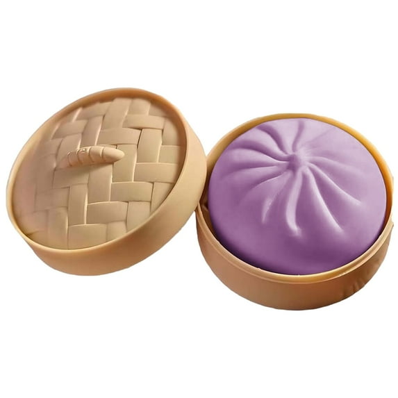 DkinJom Super Soft Giant Bao Bun Stress Ball w/ Steamer Box, Purple