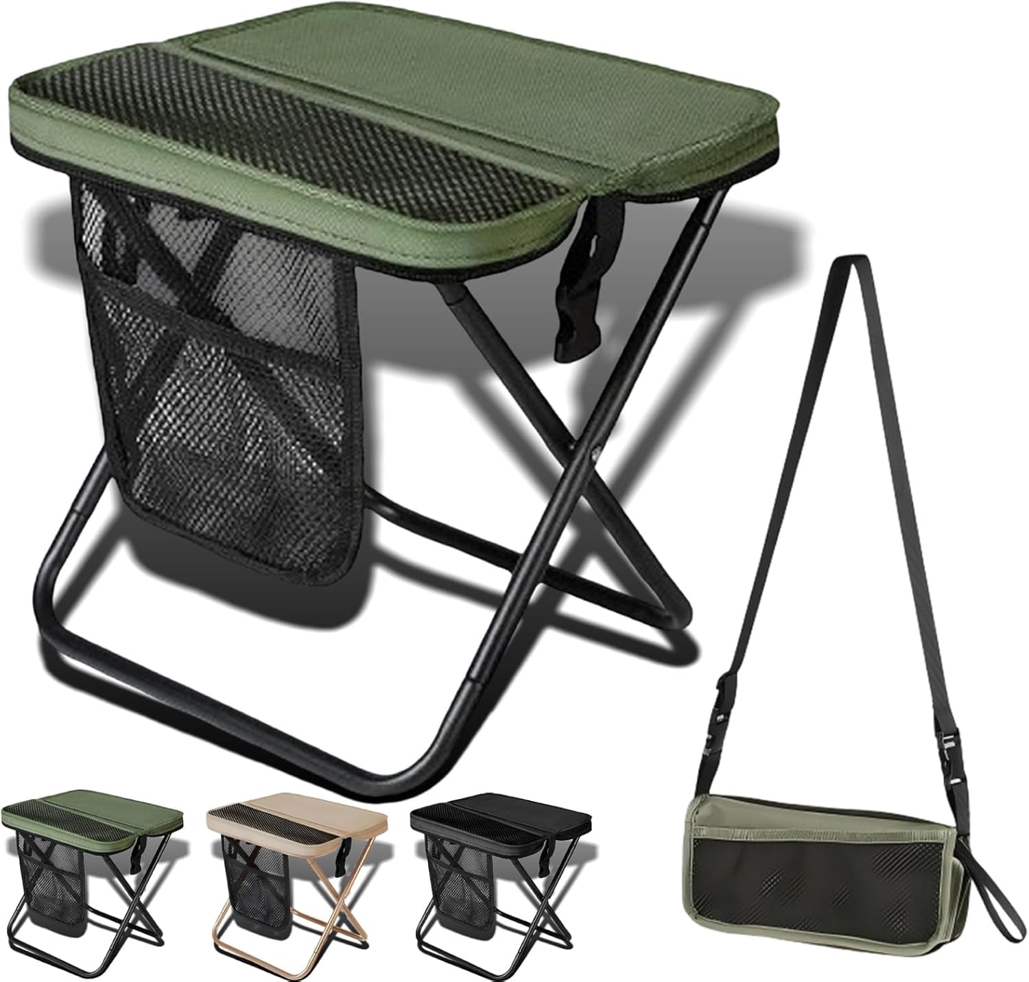 2026 New Large Foldable Backpack Stool for Adults - Portable Camping Stool with Sling Bag, 300lbs Capacity for Camping, Fishing, Hiking, Travel, Picnic