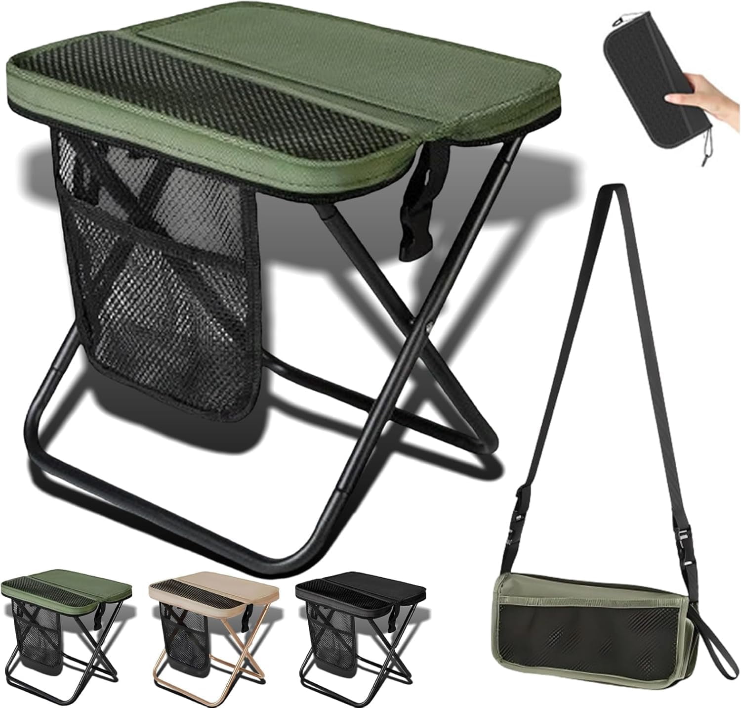 2026 New Foldable Backpack Stool for Adults - Portable Camping Stool with Sling Bag, 300lbs Capacity for Camping, Fishing, Hiking, Travel, Picnic