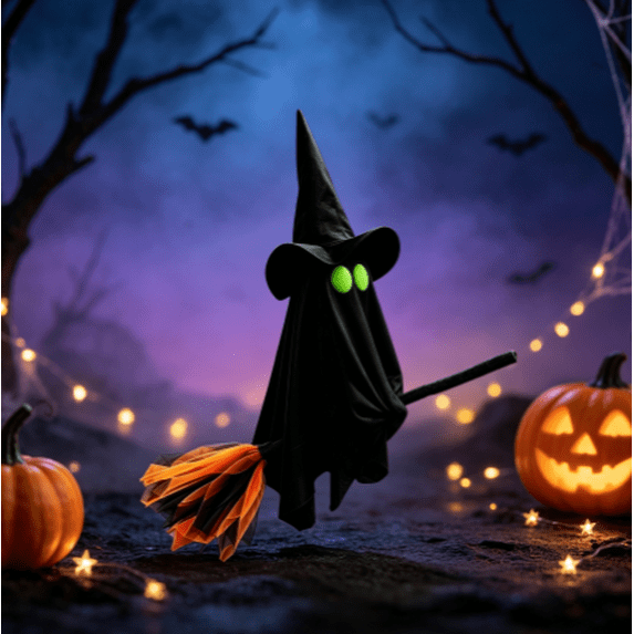 2026 New Large Hanging Flying Ghost Decoration, Inflatable Ghost on Broomstick with Remote Control and Timer for Lawn, Patio, Porch, and Yard Display