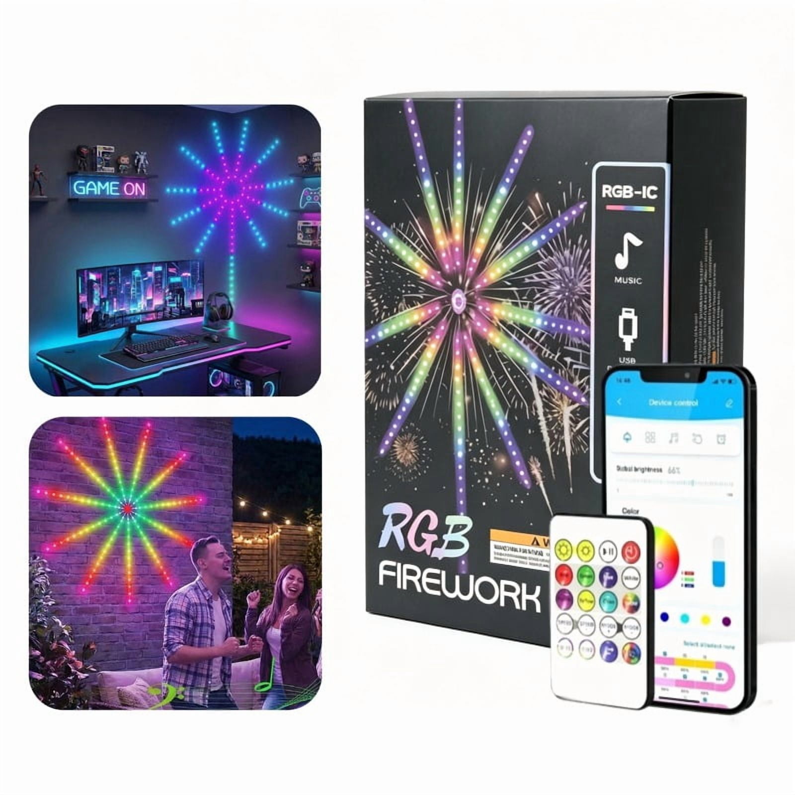 2026 New Large RGB Led Firework Light Strip With Bluetooth Music Remote ...