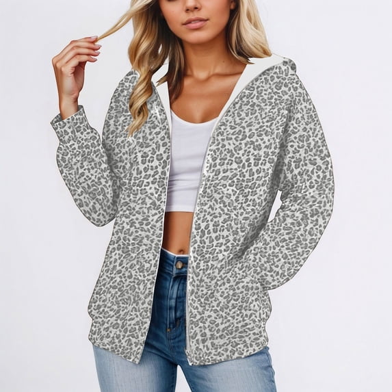 2026 New Leopard Print Hoodie Women Oversized Trendy Hooded Pullover Sweatshirt Drop Shoulder Fall Graphic Hoodies(Grey,XXL)