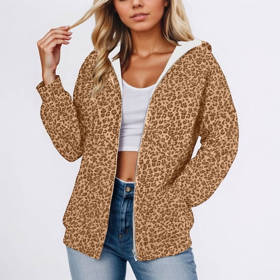 2026 New Leopard Print Hoodie Women Oversized Trendy Hooded Pullover Sweatshirt Drop Shoulder Fall Graphic Hoodies(Khaki,S)
