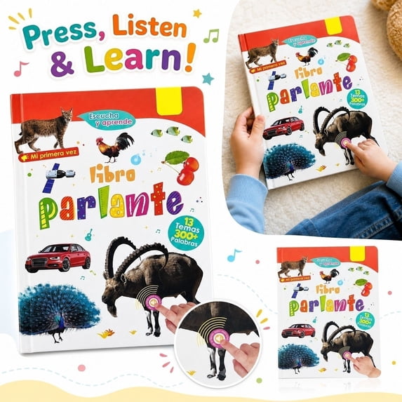 2026 New Libro Interactivo Educativo Bilingüe Interactive English Talking Book with Touch Screen 300+ Bilingual Words Audio Feedback Durable Hardcover Lightweight Design